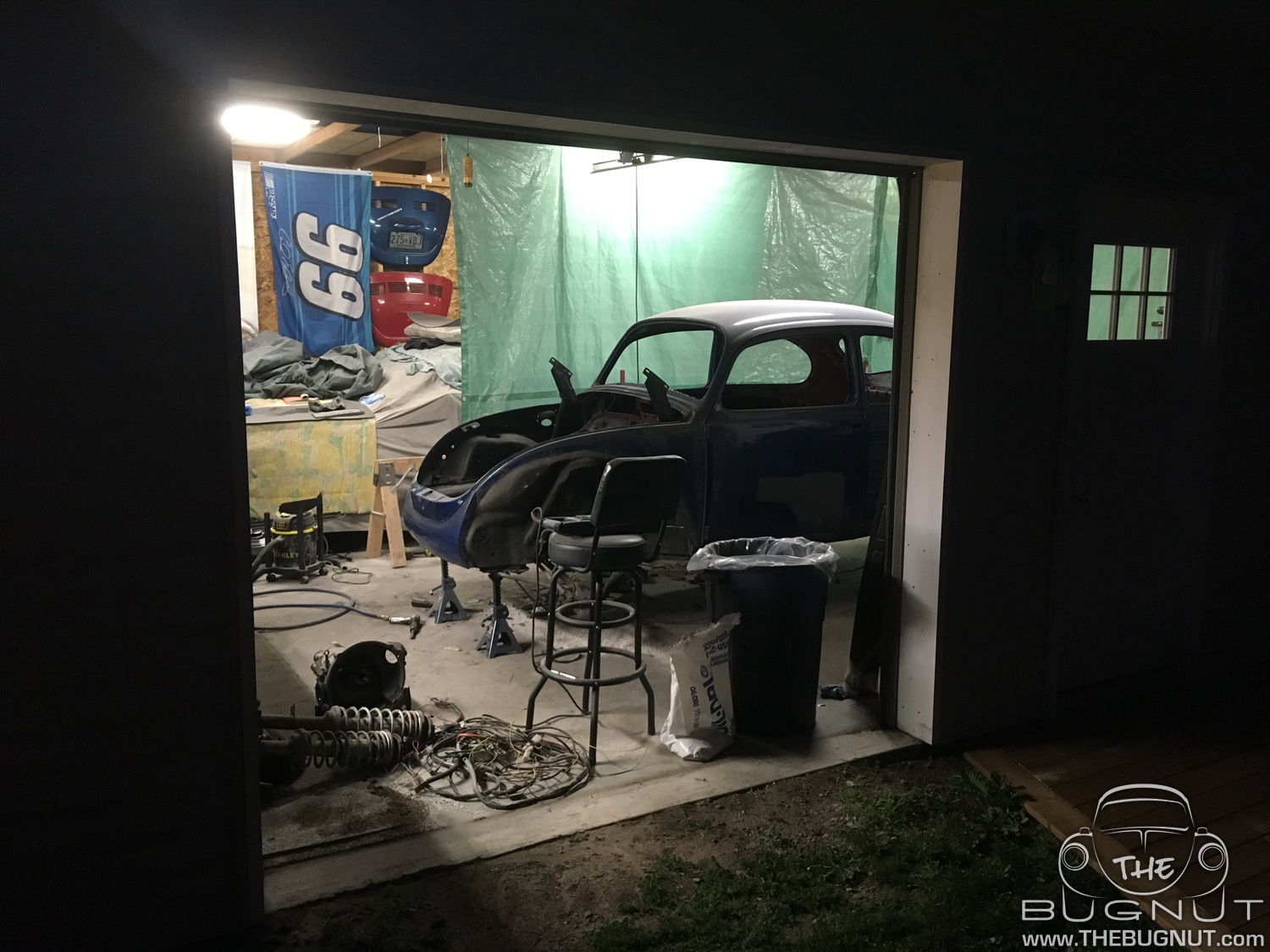 VW Super Beetle in Garage at Night